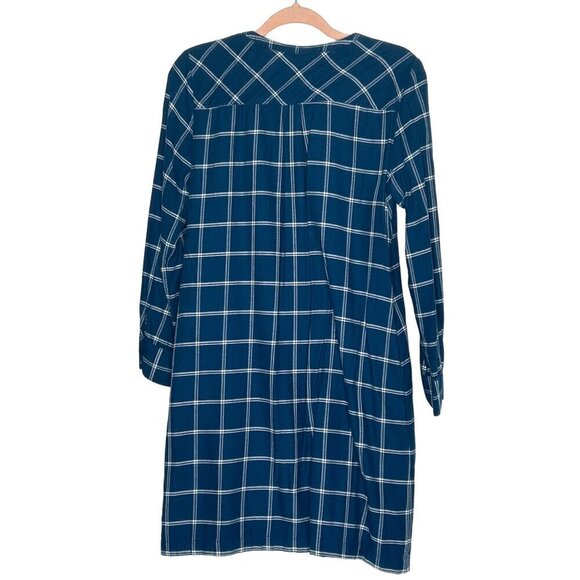 Draper James blue plaid windowpane ruffle shirt dress size 0 twee - Picture 3 of 7